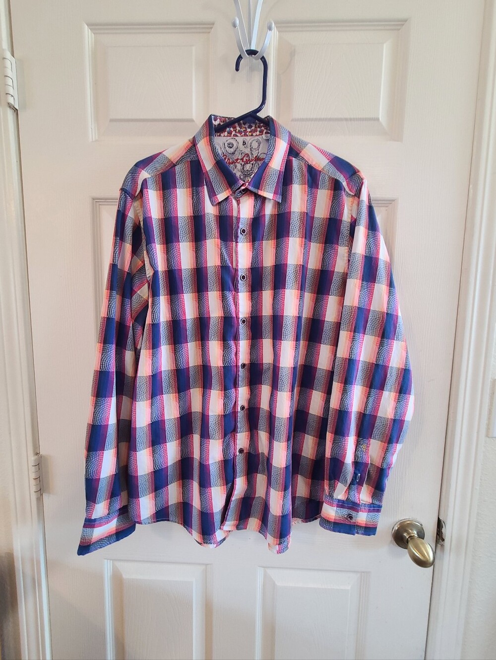Robert Graham Pink and Blue Plaid Button-Down Shirt Size XL